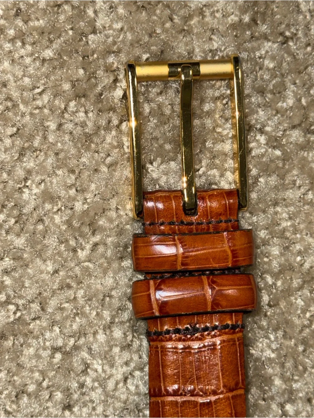 Johnston & Murphy Italian Calfskin Leather Belt Brown Croc Embossed Gold Buckle‎
